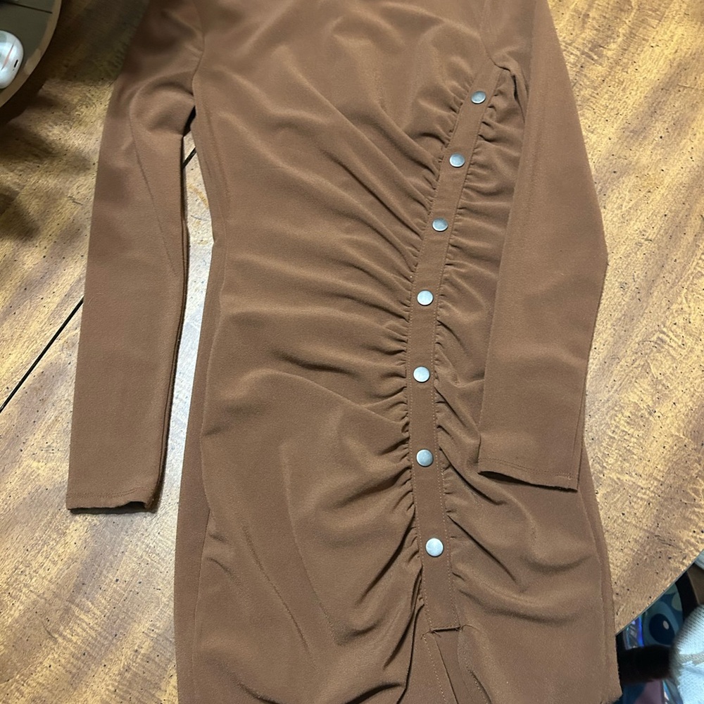 Elegant Brown Ruched Dress